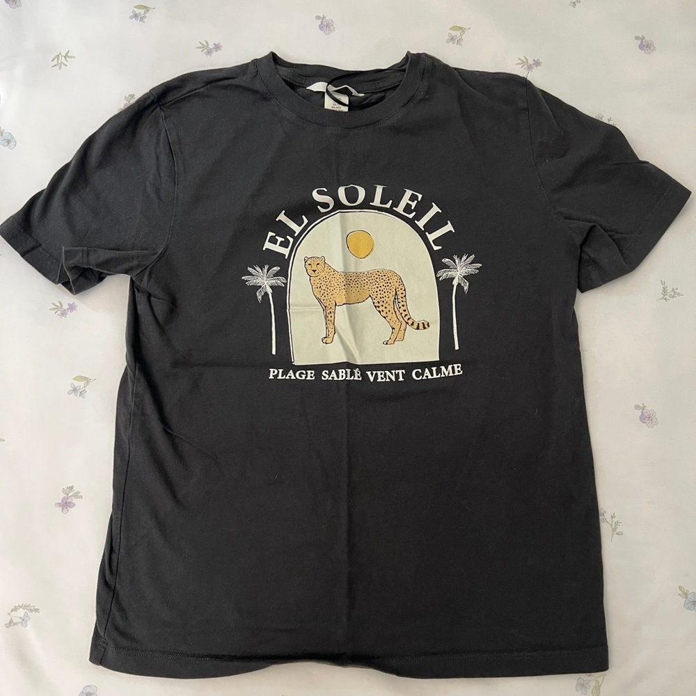 H&M Black Graphic T-Shirt with Cheetah Design